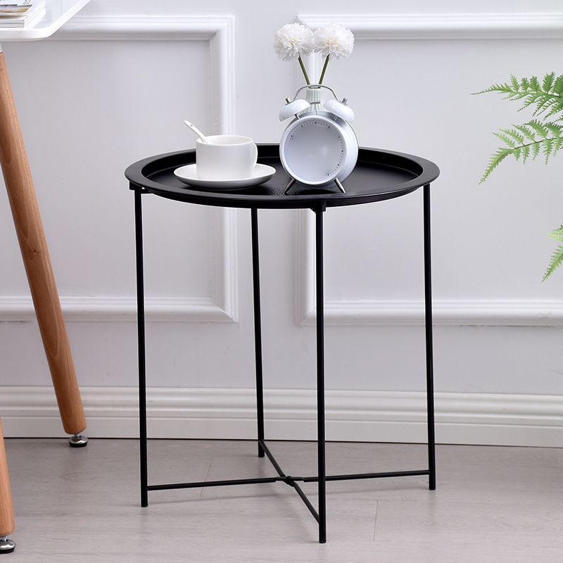 Round Tray Top Side Table Mid-Century Metal Cross Legs End Table Clearhalo 'Coffee & Accent Tables' 'End & Side Tables' 'end_side_tables' 'furn' 'furn_end_side_tables' 'Furniture' 'Living Room Furniture' 1200x1200_ce8a7a7f-ec14-4302-a0d2-83bb389d0e56