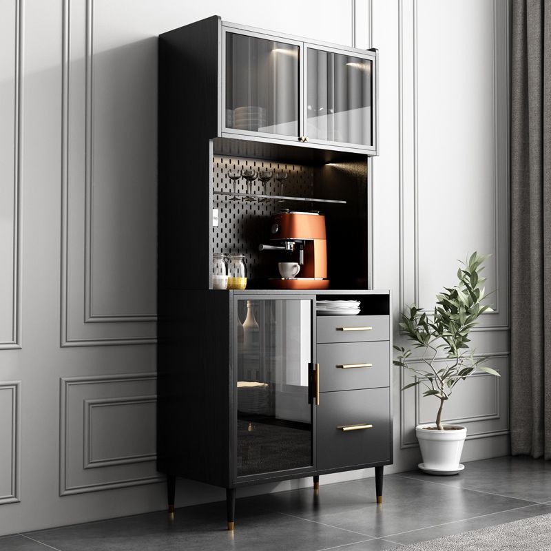 Black Engineered Wood Buffet Server with Drawers Modern Dining Server Clearhalo 'buffet_sideboard' 'Buffets & Sideboards' 'furn' 'furn_buffet_sideboard' 'Furniture' 'Kitchen & Dining Furniture' 1200x1200_ce8a9f20-6251-4624-a6f7-80cf90a89871