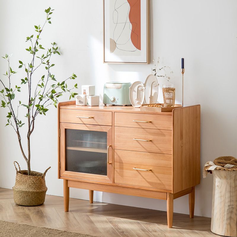 Modern Pine Solid Wood Sideboard 4-drawer Antique Finish Dining Server with Glass Door Clearhalo 'buffet_sideboard' 'Buffets & Sideboards' 'furn' 'furn_buffet_sideboard' 'Furniture' 'Kitchen & Dining Furniture' 1200x1200_ce8c1a7b-e367-45e8-af49-5e59b654ac6b