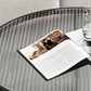 Round Clear Glass Cocktail Table Set Contemporary Cross Legs Coffee Table in Black