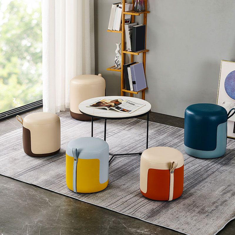 Faux Leather Pouf Round Patchwork Water Resistant Contemporary Pouf Ottoman Clearhalo 'furn' 'furn_ottomans_poufs' 'Furniture' 'Living Room Furniture' 'Ottomans & Poufs' 'ottomans_poufs' 1200x1200_ce8dc455-911f-462b-a7ac-c2c7bfb107ca