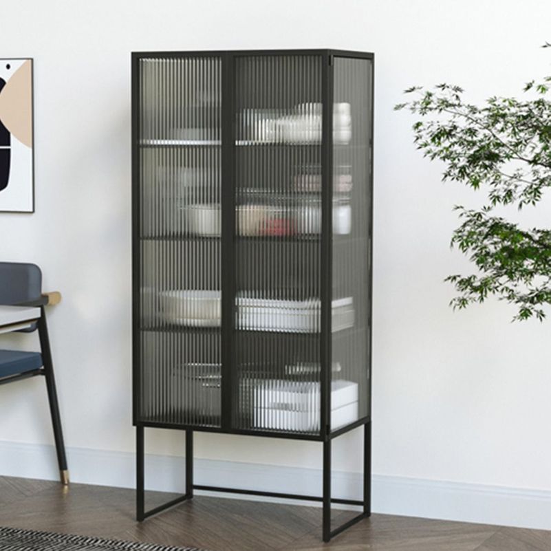 Eigentijdse metalen curiokast glazen deuren buffetkast voor eetkamer