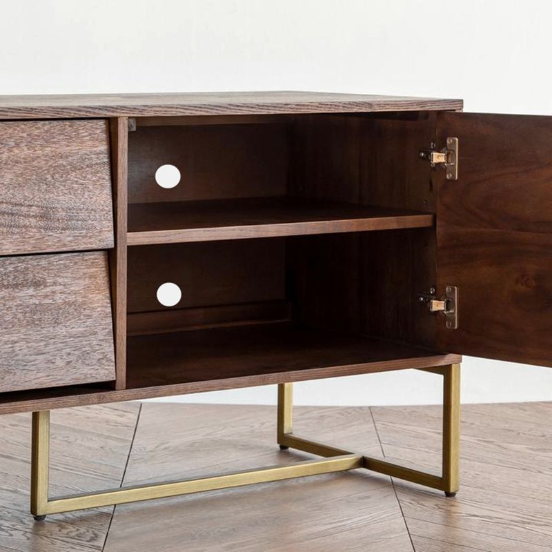 Tableau latéral en bois massif en pin à 2 portes Table de buffet en bois en détresse en marron