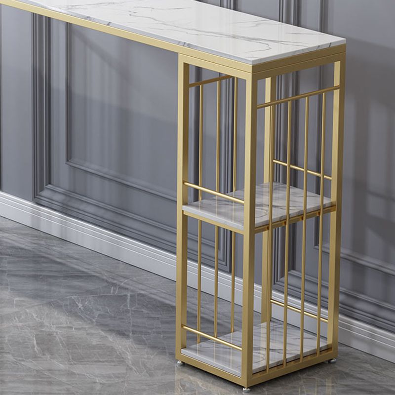 Glam Rectangle Stone Pub Bar Table Gold Iron Double Pedestal Bar Dining Table with 2-Shelf Clearhalo 'Bar Furniture' 'Bar Tables' 'bar_tables' 'furn' 'furn_bar_tables' 'Furniture' 'furniture_bar_tables' 'Kitchen & Dining Furniture' 'kitchen&dining_furn' 'kitchen' 1200x1200_ce9a50b5-13b4-407e-892f-dd3ecbf16bb8