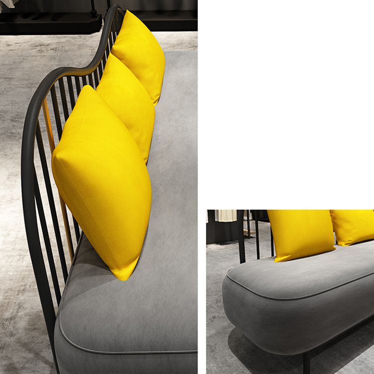 Contemporary Grey Sofa with Yellow Pillow and Black Legs for Apartment