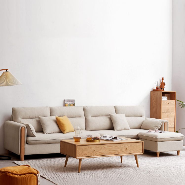 Sofa de tissu contemporain du bras carré en bois massif pour salon