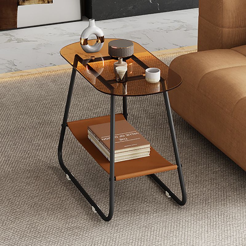 Moderia de vidrio de vidrio de vidrio con almacenamiento de mesa lateral de doble nivel ovalado