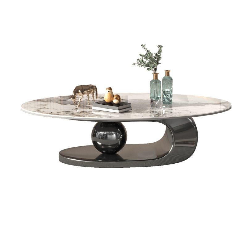 Kein störender Couchtisch aus Schiefer, ovaler Einzel-Couchtisch mit Sockel