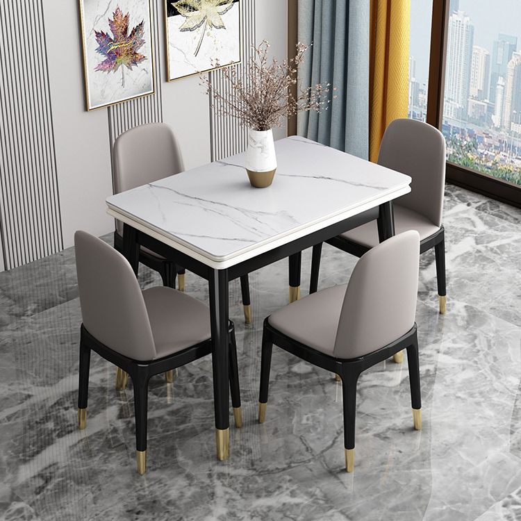Glam Sintered Stone Rectangle Dining Room Set Space-Saving Design Dining Table Furniture Clearhalo 'Dining Room Sets' 'Dining Tables & Seating' 'dining_room_set' 'Furniture' 'furniture_dining_room_set' 'Kitchen & Dining Furniture' 'kitchen&dining_furn' 'kitchen' 1200x1200_ceaef36a-69d5-4b21-8612-8b179ed2438b