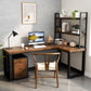 ソリッドウッドホームライティングテーブル工業用L字型固定オフィステーブル付き棚付き