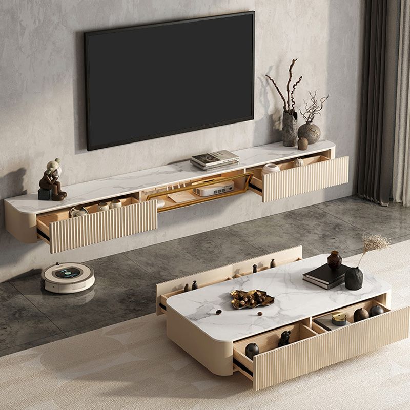 Glam Stone TV Stand Console Wall-mounted TV Media Stand with Drawers for Living Room Clearhalo 'furn' 'furn_tv_stands_entertainment_centers' 'Furniture' 'Living Room Furniture' 'TV Stands & Entertainment Centers' 'TV Stands & Media Storage Furniture' 'tv_stands_entertainment_centers' 1200x1200_ceb1cab5-c490-42cb-8d3c-6ee7af583f36