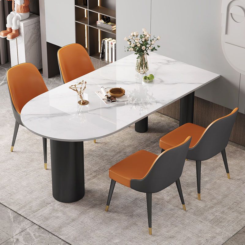 Modern White and Black Dinner Table Stone Top Tripod Base Dining Table Clearhalo 'Dining Tables & Seating' 'Dining Tables' 'dining_table' 'furn' 'furn_dining_table' 'Furniture' 'Kitchen & Dining Furniture' 1200x1200_ceb59fa2-f286-4fb2-a86f-95e091d4e7b3