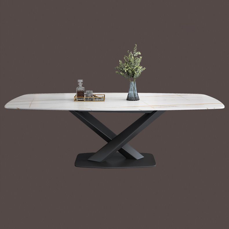 Sintered Stone Top Dining Table Modern Rectangle Table with Metal Pedestal Clearhalo ' dining_table' 'Dining Tables & Seating' 'Dining Tables' 'furn' 'furn_dining_table' 'Furniture' 'furniture_dining_table' 'Kitchen & Dining Furniture' 'kitchen&dining_furn' 'kitchen' 'kitchen_dining_table' 1200x1200_ceb6cc35-9196-4441-b7bc-027dfedf35ba
