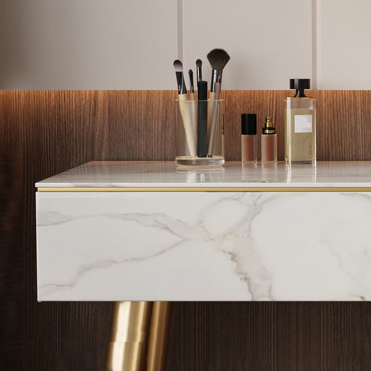 Metal and Stone Dressing Table Luxurious Double Drawers Stool Set