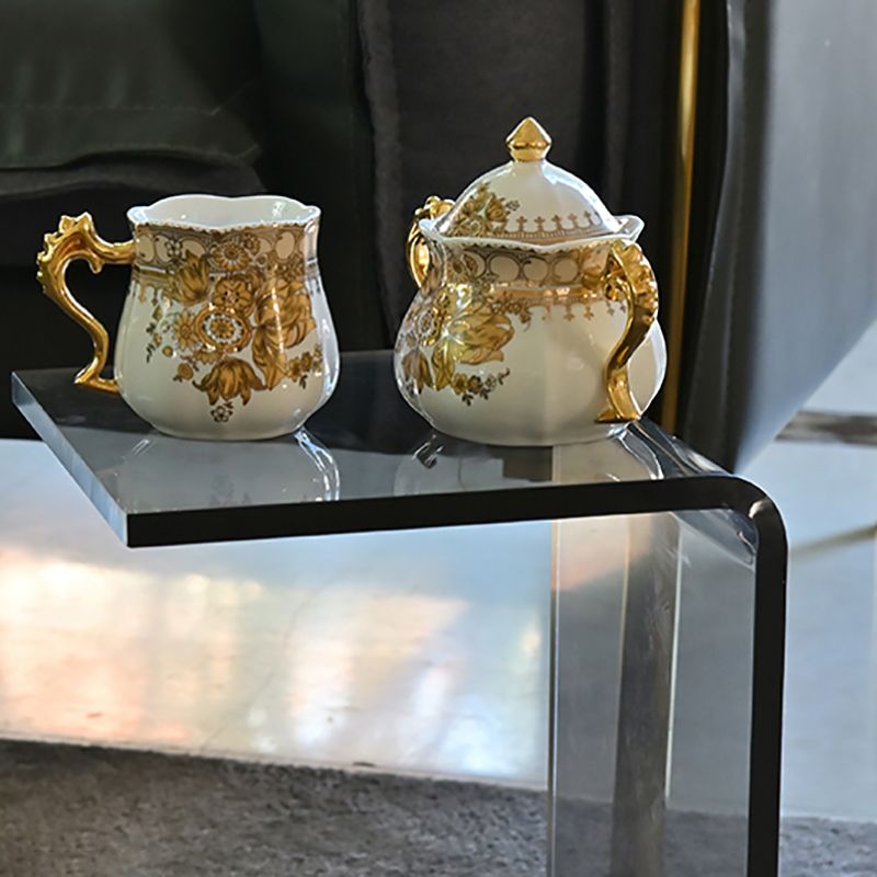 リビングルーム用のモダンな長方形のガラスサイドテーブルスレッドサイドテーブル