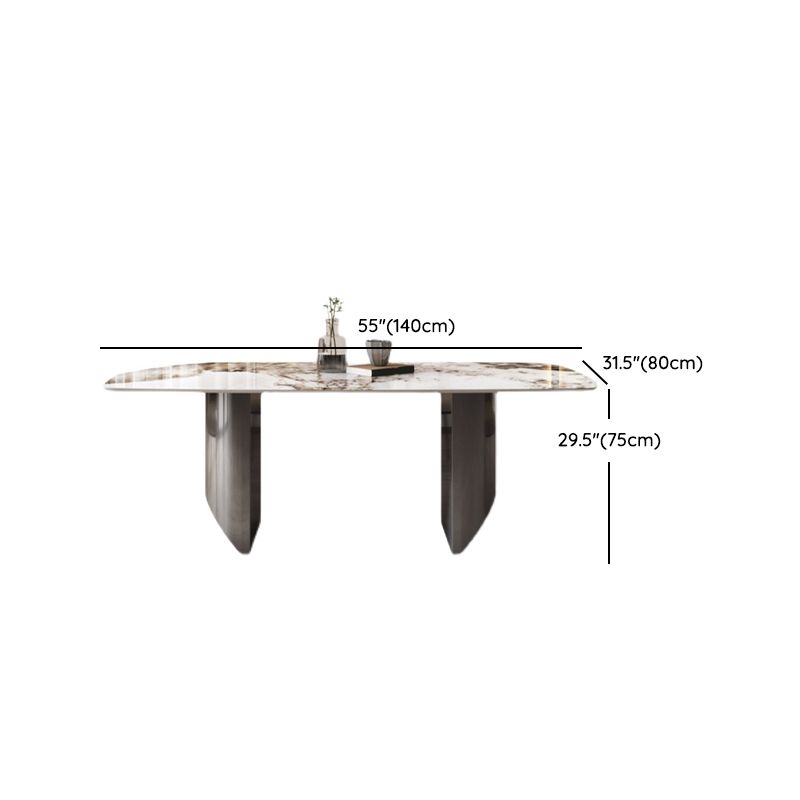 Juego de comedor de piedra sinterizada, mesa rectangular moderna y sillas tapizadas