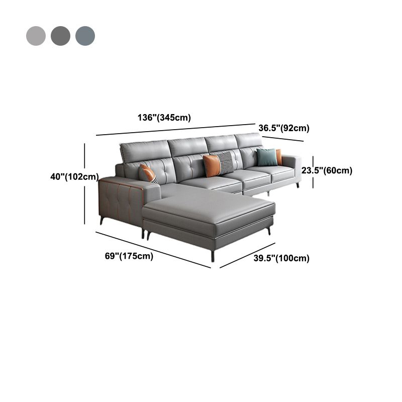 Modern 5-seat Faux Leather Sectional Square Arm Sectional with 4 Pillows Clearhalo 'furn' 'furn_sectionals' 'Furniture' 'Living Room Furniture' 'Sectionals' 1200x1200_ceba26f5-1e32-4bf8-b3d6-2cca798e7be5