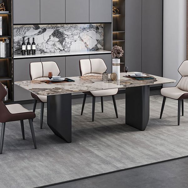 Sintered Stone Top Dining Table Rectangle Table with Metal Double Pedestal Clearhalo ' dining_table' 'Dining Tables & Seating' 'Dining Tables' 'furn' 'furn_dining_table' 'Furniture' 'furniture_dining_table' 'Kitchen & Dining Furniture' 'kitchen&dining_furn' 'kitchen' 'kitchen_dining_table' 1200x1200_ceba60fe-5935-4f04-835f-e5665659f594