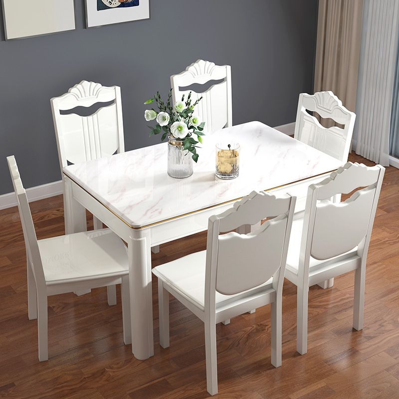 Victorian Style Marble Dining Set with White Fixed Table and 4 Legs Base for Home Use Clearhalo 'Dining Room Sets' 'Dining Tables & Seating' 'dining_room_set' 'furn' 'furn_dining_room_set' 'Furniture' 'furniture_dining_room_set' 'Kitchen & Dining Furniture' 'kitchen&dining_furn' 'kitchen' 1200x1200_ceba9a4a-0e35-4609-a446-f8e1c2673c4c