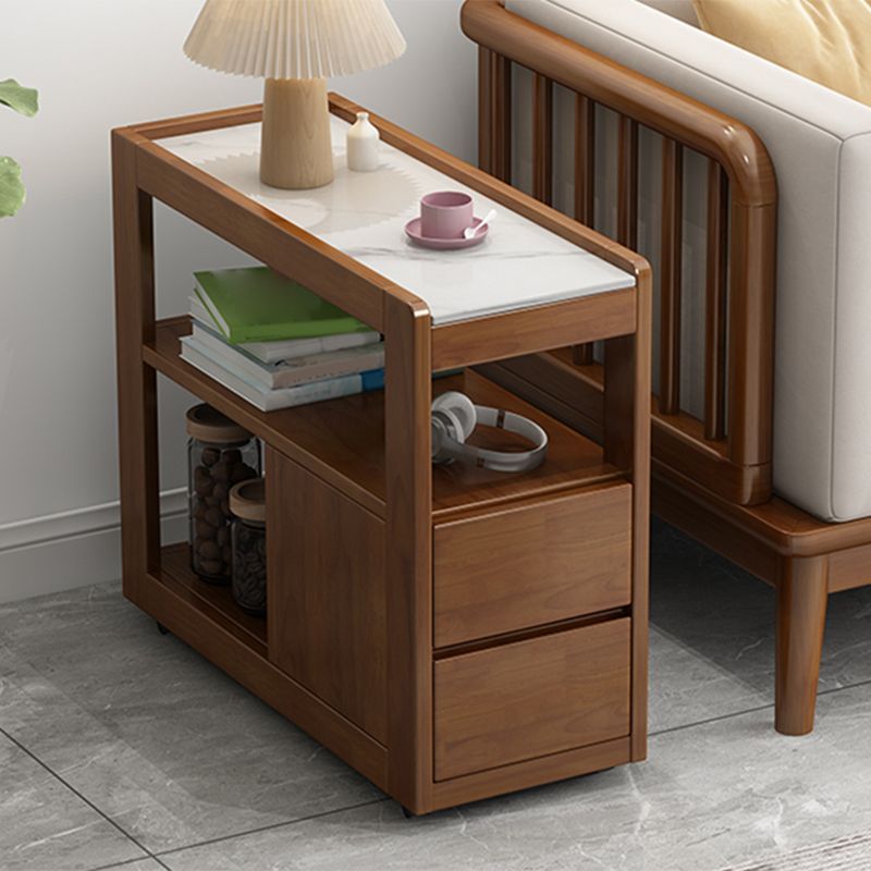 Mesa auxiliar de la sala de estar Madera maciza con mesa de esquina rectangular de almacenamiento