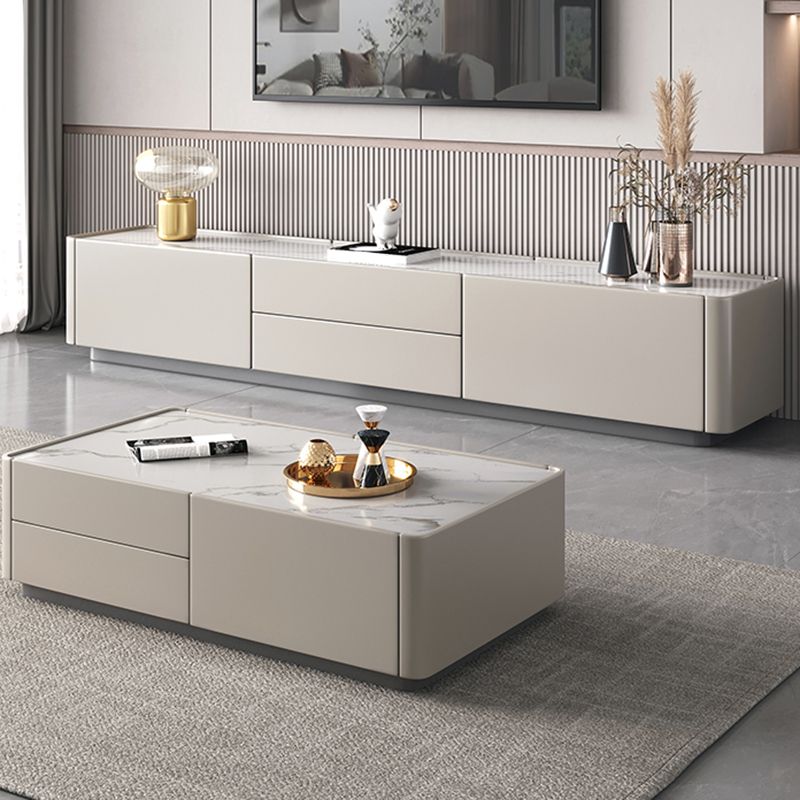 Modern TV Console Stone Media Console Storage White Console with Drawer Clearhalo 'furn' 'furn_tv_stands_entertainment_centers' 'Furniture' 'Living Room Furniture' 'TV Stands & Entertainment Centers' 'TV Stands & Media Storage Furniture' 'tv_stands_entertainment_centers' 1200x1200_cec57e56-fd59-40d7-9a40-4f43c1eafd11