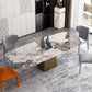 Metal Traditional Luxury Rectangle Table Indoor Sintered Stone Top Table with Pedestal