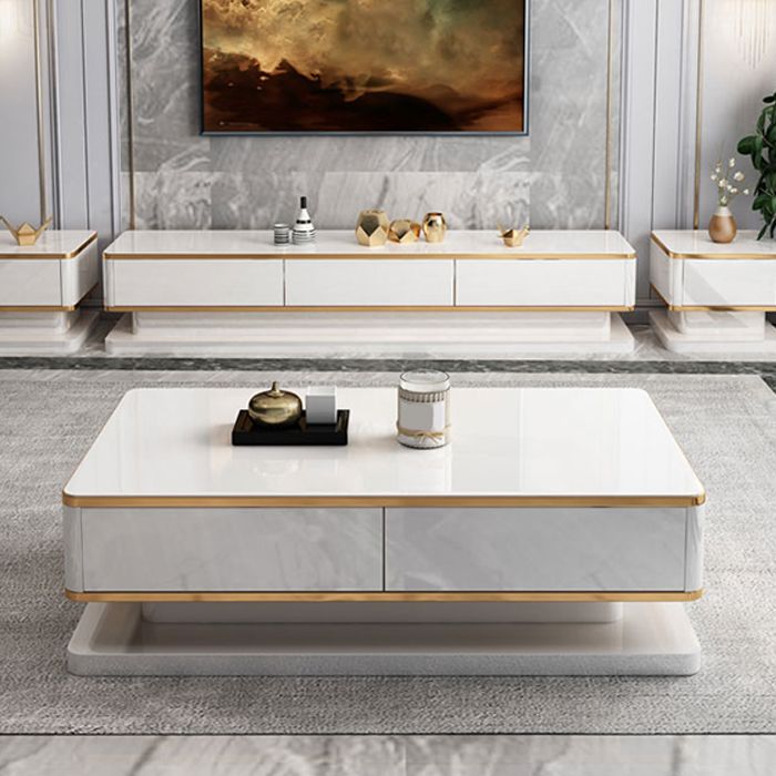 18 "H Glam enkele witte rechthoekige salontafel met opslag