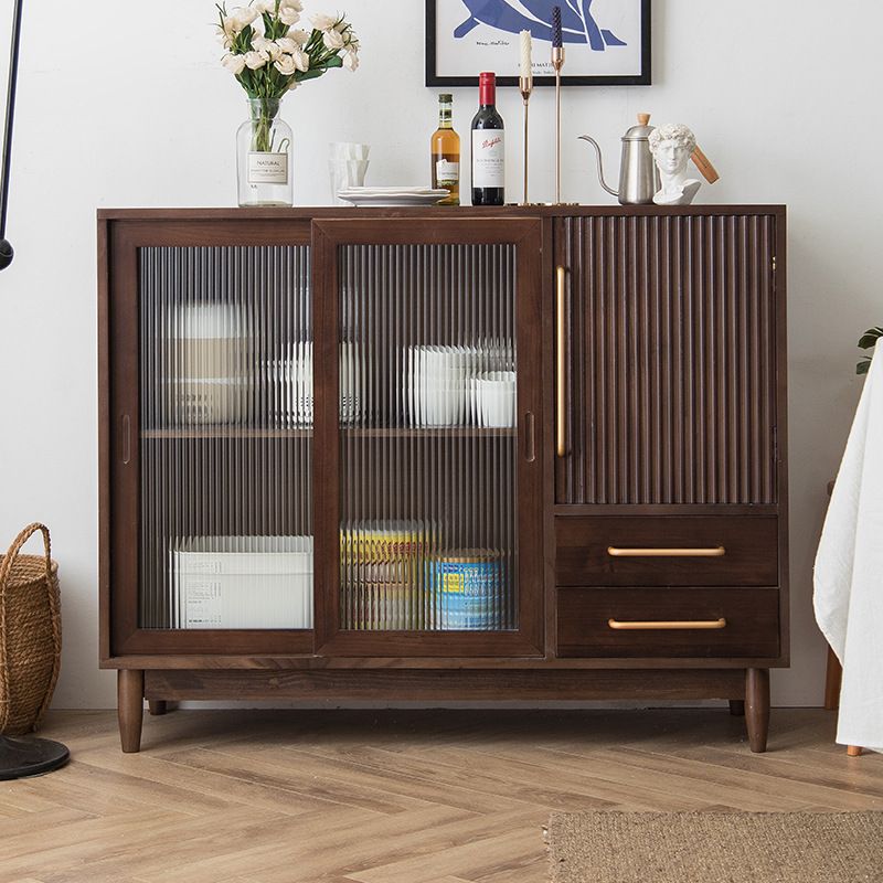 ガラスドアの松の木のキャビネットを備えた中世の近代的なキャビネット