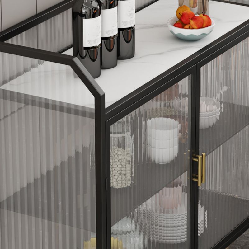 Sideboard moderna con server da pranzo in metallo a 2 porte di vetro con 4 gambe