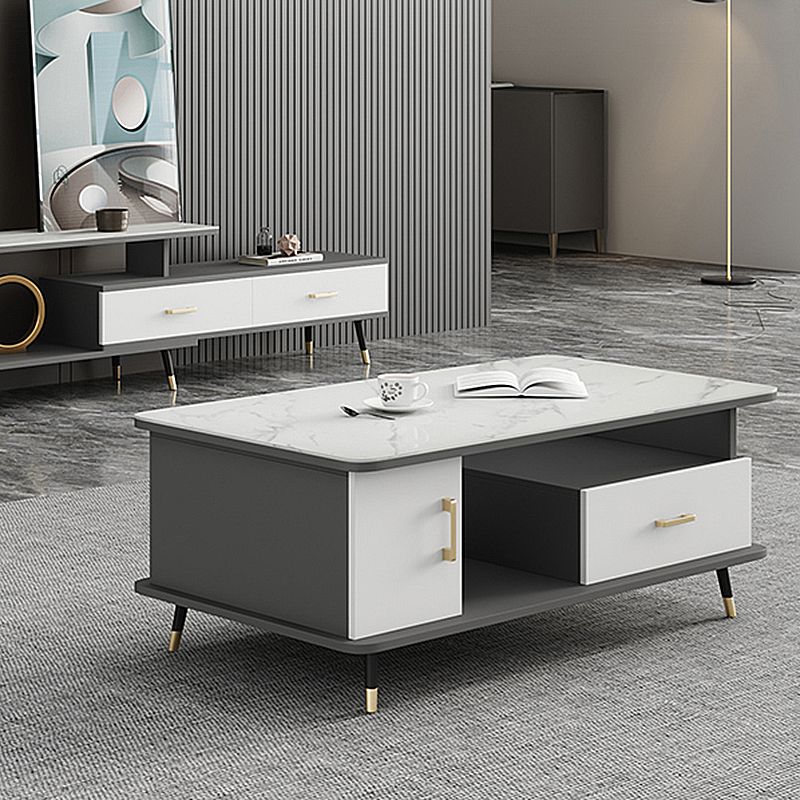 Modern Style Black Gold/white/platinum/gray Slate Top Metal Base Coffee Table