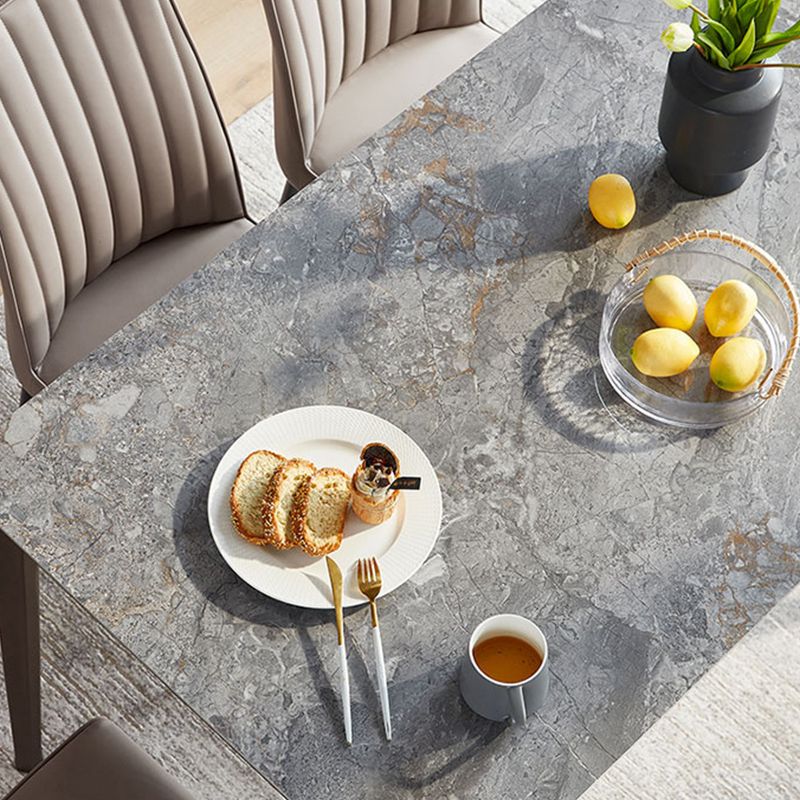 Gray Contemporary Rectangular Stone Dining Table with Solid Wood Legs Clearhalo 'Dining Tables & Seating' 'Dining Tables' 'dining_table' 'furn' 'furn_dining_table' 'Furniture' 'Kitchen & Dining Furniture' 1200x1200_ced94702-3eda-48c3-aea5-589b4de05a15