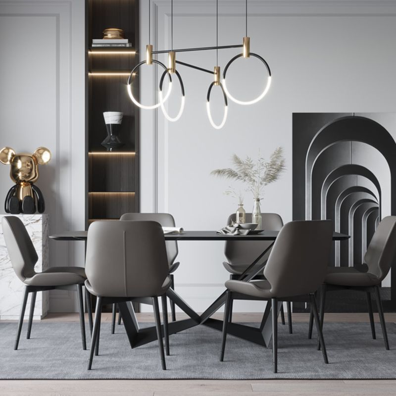 Rectangle Dining Table Set 1/2/7 Pcs Sintered Stone Table with Wingback Chairs Clearhalo 'Dining Room Sets' 'Dining Tables & Seating' 'dining_room_set' 'furn' 'furn_dining_room_set' 'Furniture' 'Kitchen & Dining Furniture' 1200x1200_ceda213a-43a5-4b40-aa92-68636593a21d