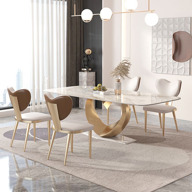 Juego de comedor de piedra sinterizada 1/4/5/7/9 mesa de comedor rectangular con sillas tapizadas