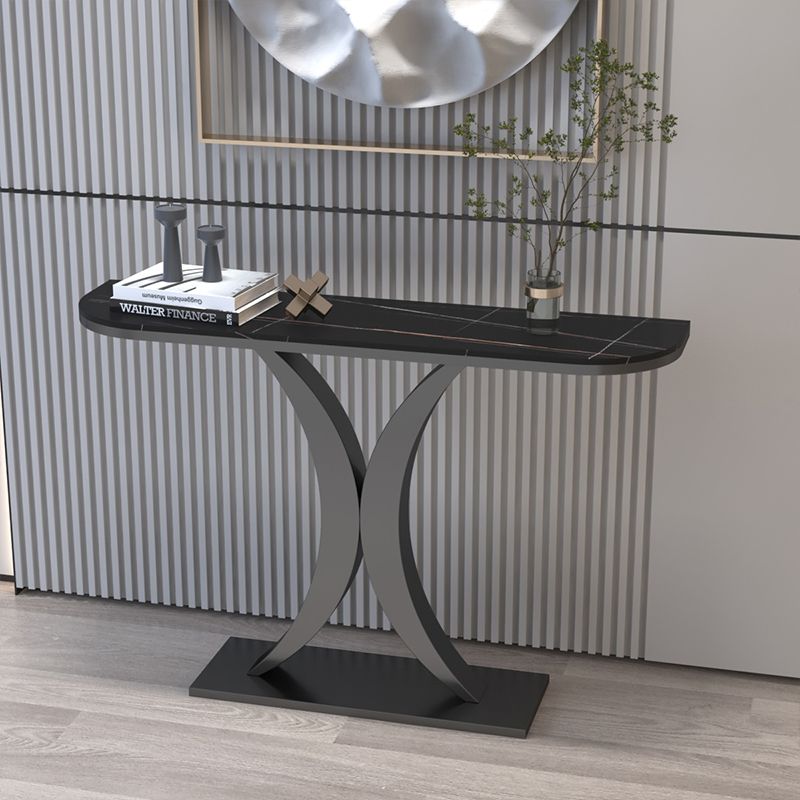 12 inch Wide Glam Accent Table Half Moon Shape Metal Console Table for Hall Clearhalo 'Console Tables' 'console_tables' 'Entry & Mudroom Furniture' 'furn' 'furn_console_tables' 'Furniture' 1200x1200_cedf9ea4-e9d9-4af7-88d8-0bd2cd9c71e1