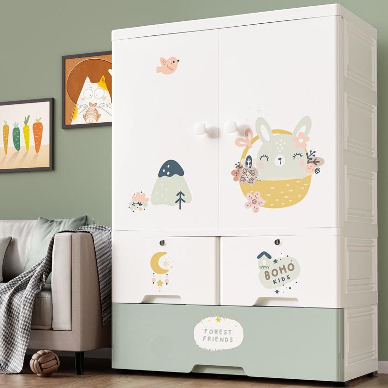 Weiße Plastikfamiliengarderobe 2 Türen Garderobenschrank für Zuhause