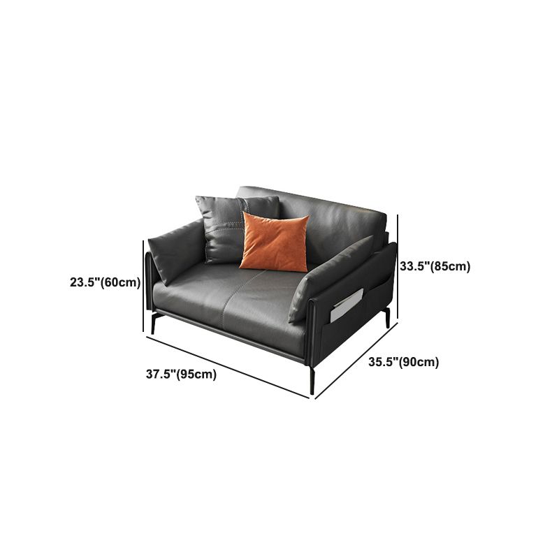 Scandinavian Dark Gray Stain-Resistant Storage Grain Leather Sofa & Chaise Clearhalo 'furn' 'furn_sectionals' 'Furniture' 'Living Room Furniture' 'Sectionals' 1200x1200_cee1af2f-2d19-470a-9c7f-3e7df84000b0