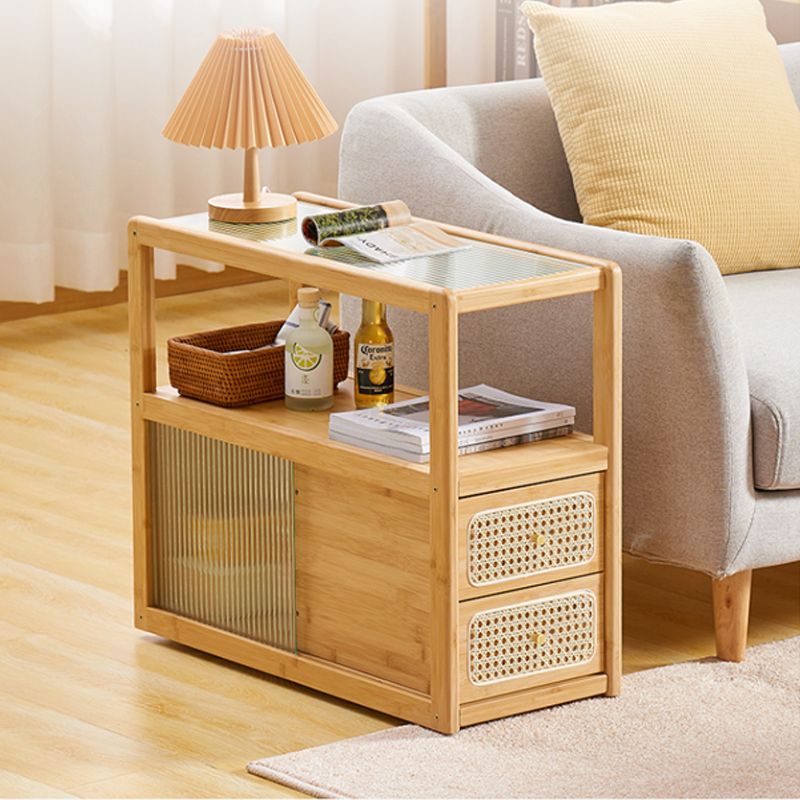 Rectangular Side End Table Living Room with Storage Block Corner Table