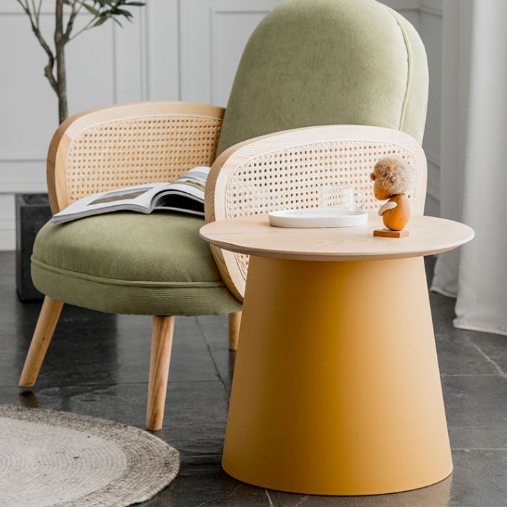 Contemporary Wooden Round Top Table Acrylic Pedestal End Table