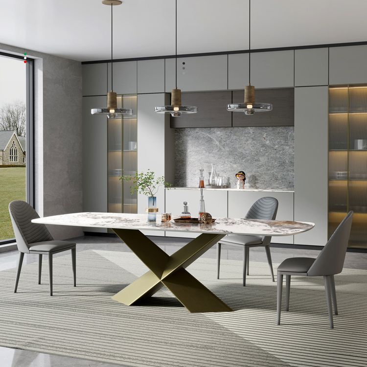 Nordic Glam gesinterde stenen eettafel rechthoekige tafelset 1/3/4/5/6/7-delige eetset