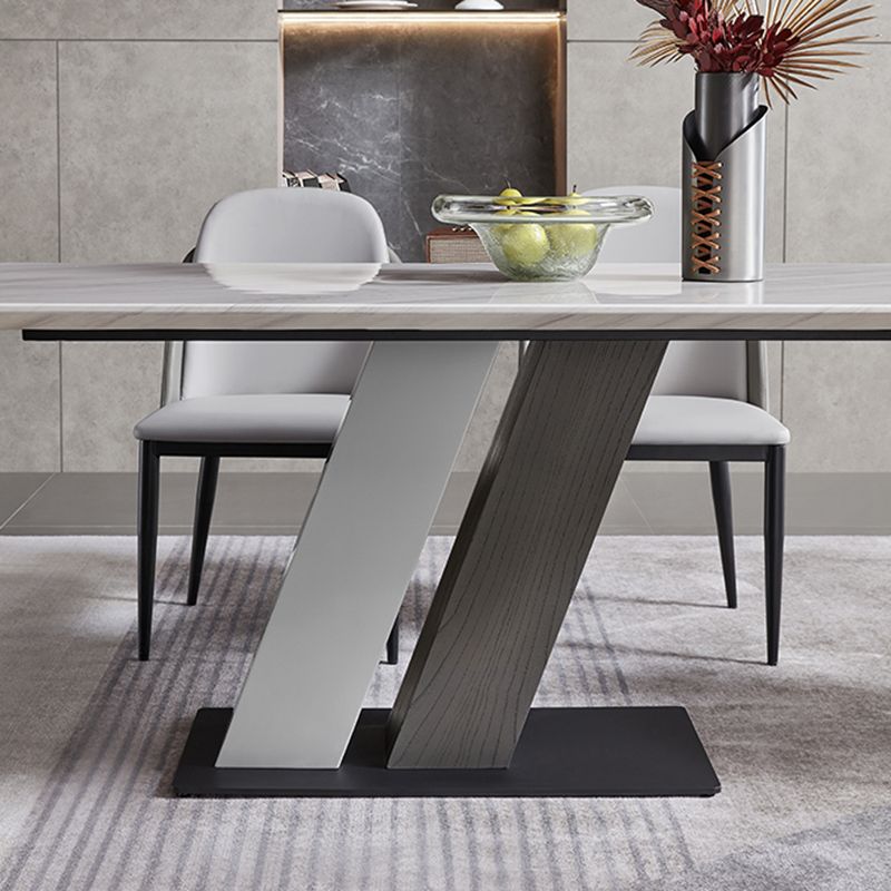 Rectangle Stone Top Dining Table Metal Pedestal Dining Table for Dining Room Clearhalo 'Dining Tables & Seating' 'Dining Tables' 'dining_table' 'furn' 'furn_dining_table' 'Furniture' 'Kitchen & Dining Furniture' 1200x1200_cee768c2-0bdd-4432-8d09-d227a55a951f