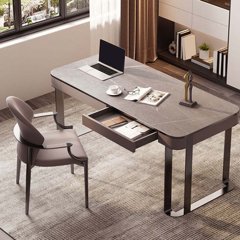 Modern Stone Curved Office Desk 29.53" Tall 2 Drawers Writing Desk Clearhalo 'furn' 'furn_office_desk' 'Furniture' 'Office Desks' 'Office Furniture' 'office_desk' 1200x1200_cee7e0f4-176f-471e-a268-e457e603ffb6