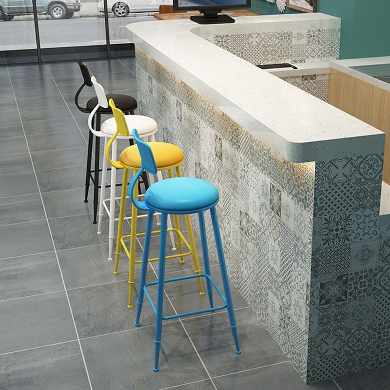 Contemporary Metal Stool PU Leather Barstools in Matte Finish for Indoor