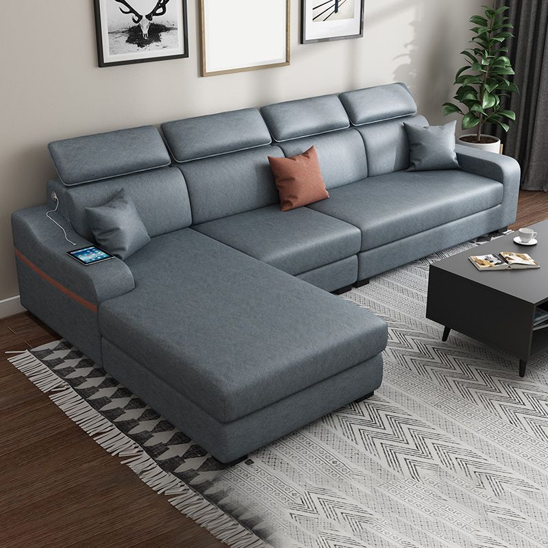 Contemporary Faux Leather/Fabric L-Shape Sofa with Pillow Top Arm Clearhalo 'furn' 'furn_sectionals' 'Furniture' 'furniture_sectionals' 'Living Room Furniture' 'Sectionals' 1200x1200_ceefb392-c6da-4ff1-8182-18a371a45b43