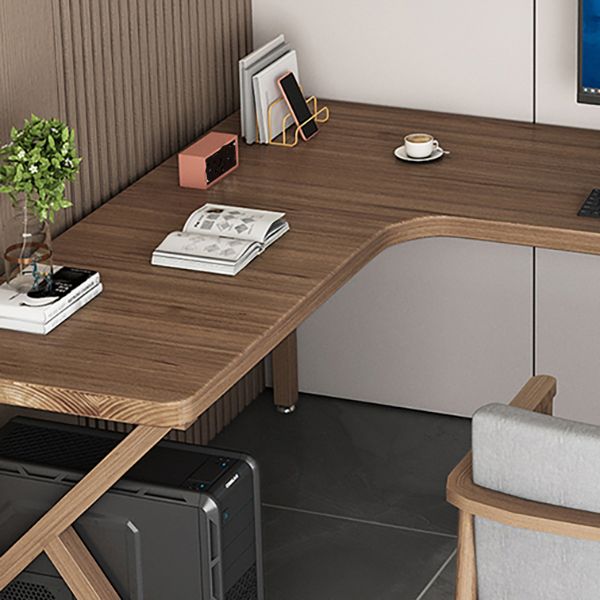 Escritorio contemporáneo de madera maciza escritorio de escritura marrón en forma de L para vivir OOM