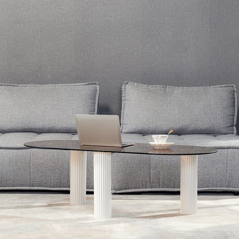 Contemporary Oval Glass Top Coffee Table with 3 Wooden Legs Cocktail Table Clearhalo 'Coffee & Accent Tables' 'Coffee Tables' 'coffee_tables' 'furn' 'furn_coffee_tables' 'Furniture' 'Living Room Furniture' 1200x1200_cef22b3d-916e-461f-a7db-e171f2cb5536