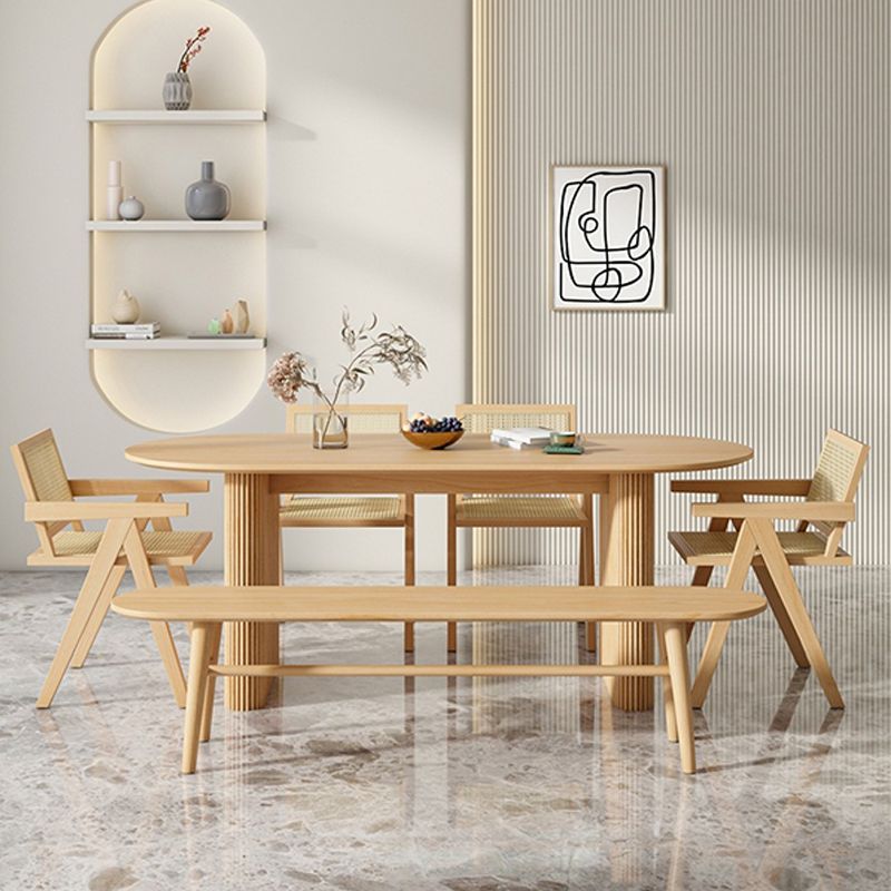 Modern Dining Table Wooden Oval Table with Wooden Legs for Home Use