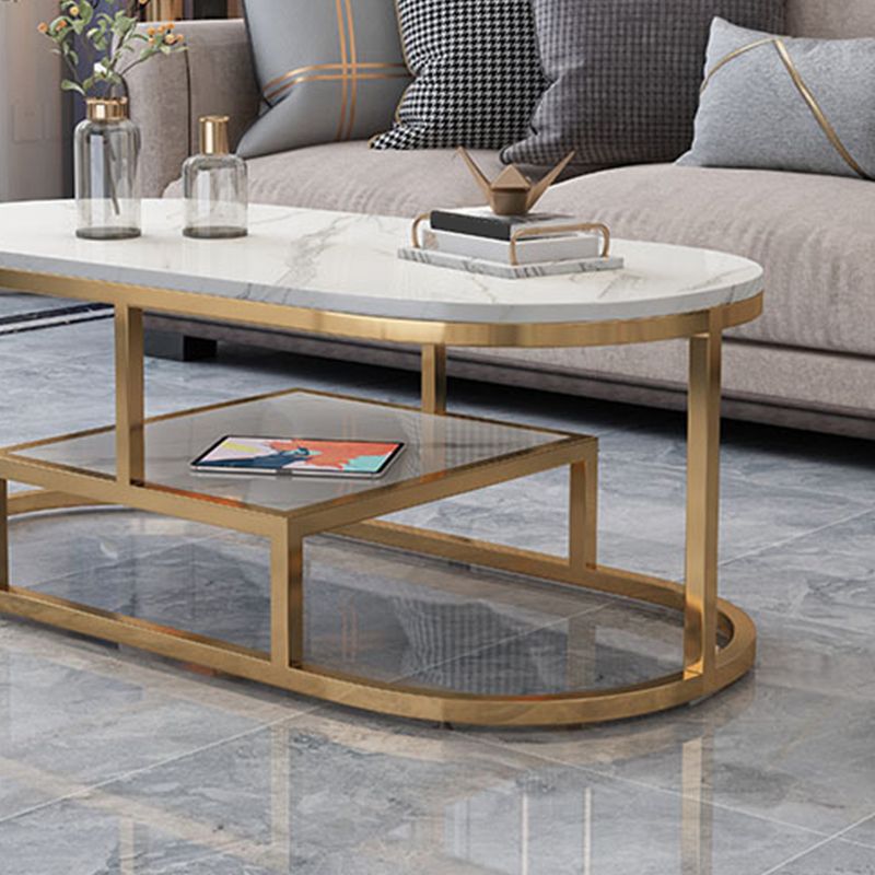 Fram Base Cocktail Table Shelf Included Oval Stone Coffee Table Clearhalo 'Coffee & Accent Tables' 'Coffee Tables' 'coffee_tables' 'furn' 'furn_coffee_tables' 'Furniture' 'Living Room Furniture' 1200x1200_cef5823d-5e7a-479a-a46e-224b8c05476a