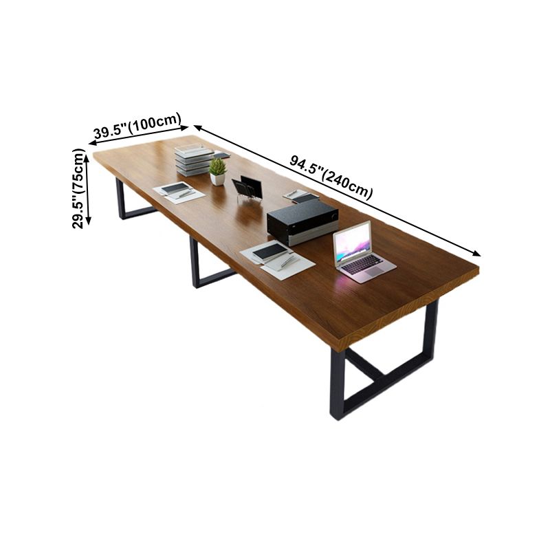 Rectangle Trestle Base Industrial Table Wood Color Fixed Table of Solid Wood Clearhalo ' dining_table' 'Dining Tables & Seating' 'Dining Tables' 'furn' 'furn_dining_table' 'Furniture' 'furniture_dining_table' 'Kitchen & Dining Furniture' 'kitchen&dining_furn' 'kitchen' 'kitchen_dining_table' 1200x1200_cef6673d-0df6-4585-86c8-77e8feb5b36b