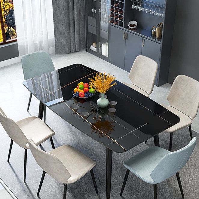 Stone Top Table Contemporary Dining Table with 4 Legs in Black Clearhalo 'Dining Tables & Seating' 'Dining Tables' 'dining_table' 'furn' 'furn_dining_table' 'Furniture' 'Kitchen & Dining Furniture' 1200x1200_cef7ff97-9ecd-467e-8f25-a514469a5611
