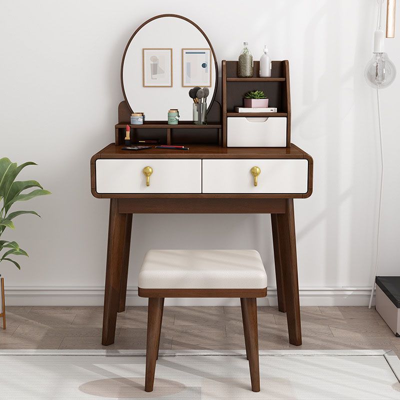 Scandinavian Wooden Vanity Desk with Drawers Makeup Dressing Table Set